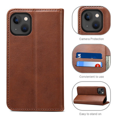 Calfskin Simple Wallet iPhone 13 Mini Case RFID Magnetic