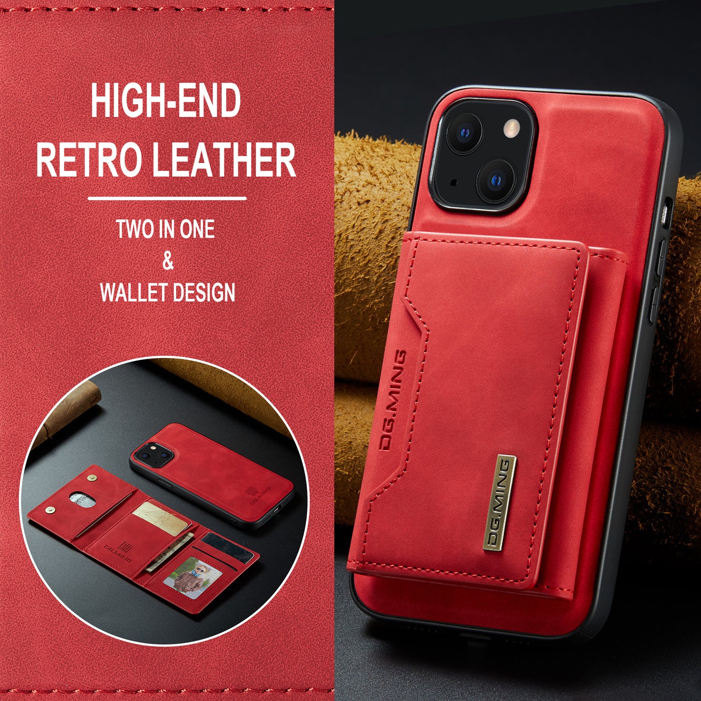 Retro Detachable Fold Card Holder iPhone 13 Case Magnetic Clip