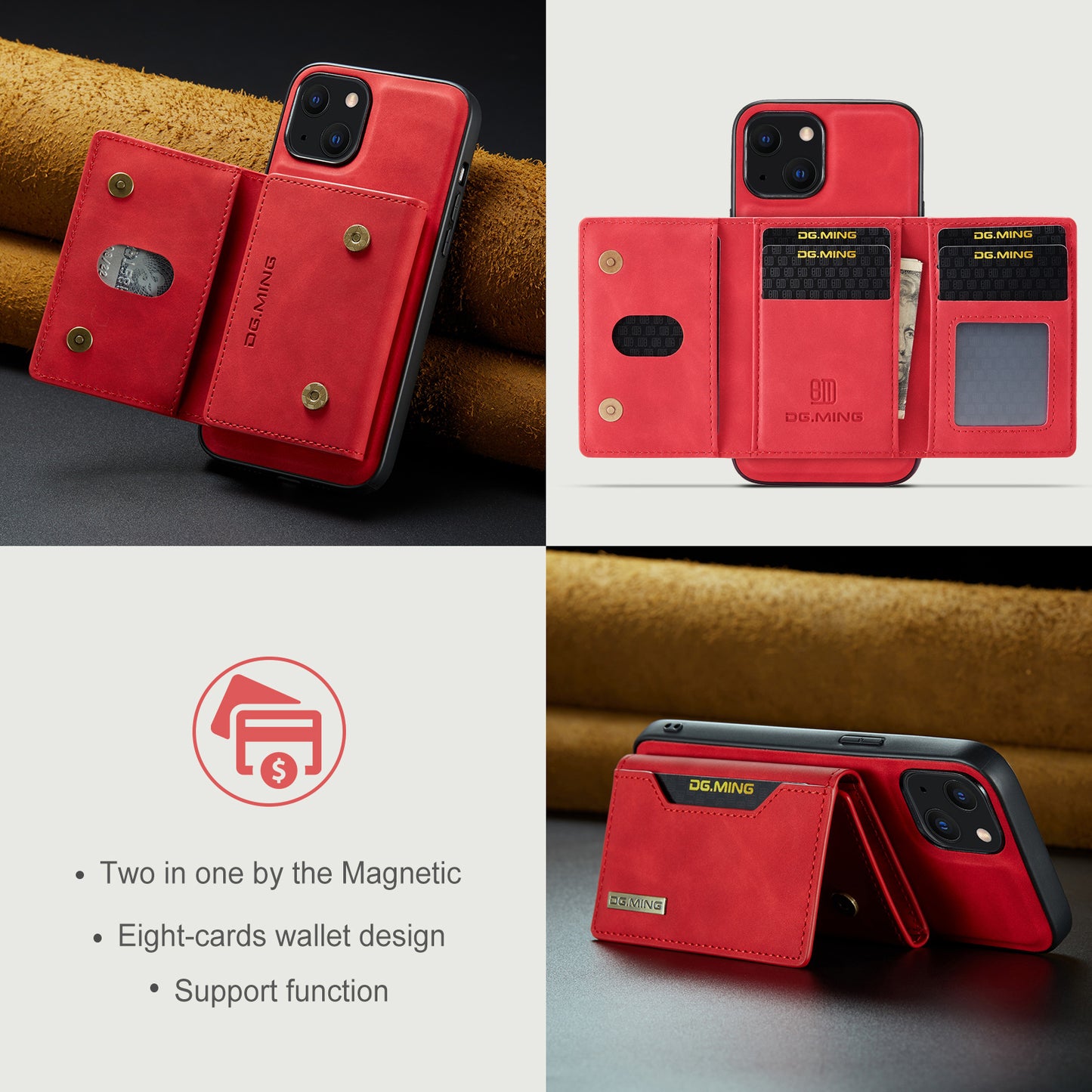 Retro Detachable Fold Card Holder iPhone 13 Case Magnetic Clip