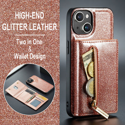 Glitter Leather 2-in-1 Wallet Zipper iPhone 13 Mini Case Detachable