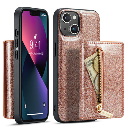 Glitter Leather 2-in-1 Wallet Zipper iPhone 13 Mini Case Detachable