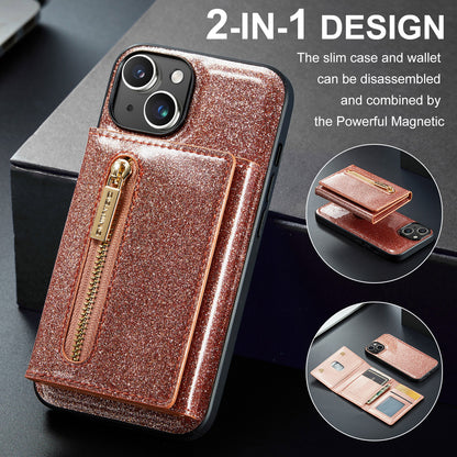 Glitter Leather 2-in-1 Wallet Zipper iPhone 13 Mini Case Detachable