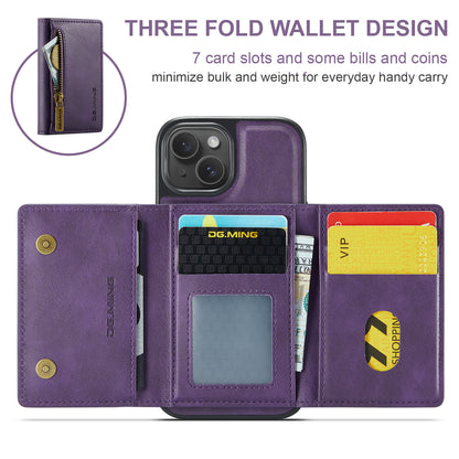 Wallet Detachable Tri-fold Leather iPhone 13 Case Muilti Card Slots