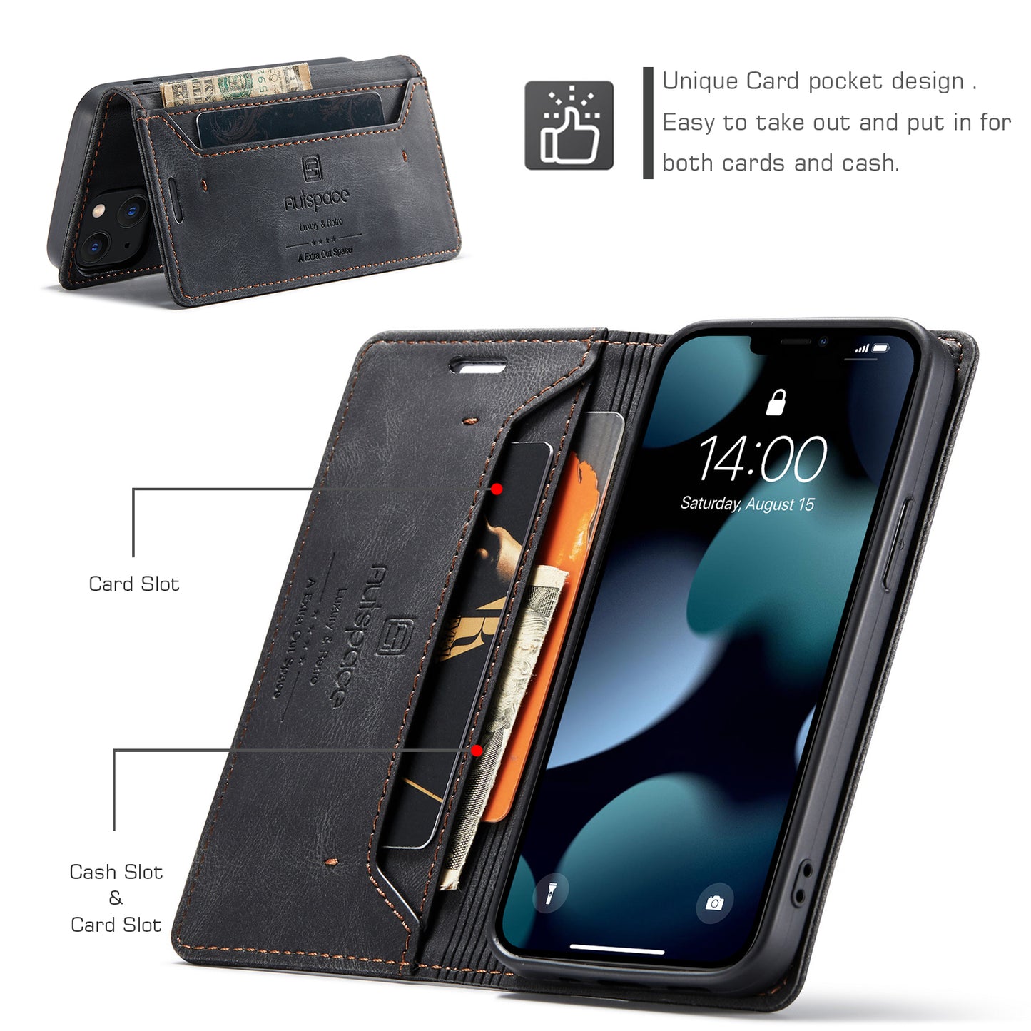 Luxury Retro Leather iPhone 13 Mini Case Magnetic Buckle RFID