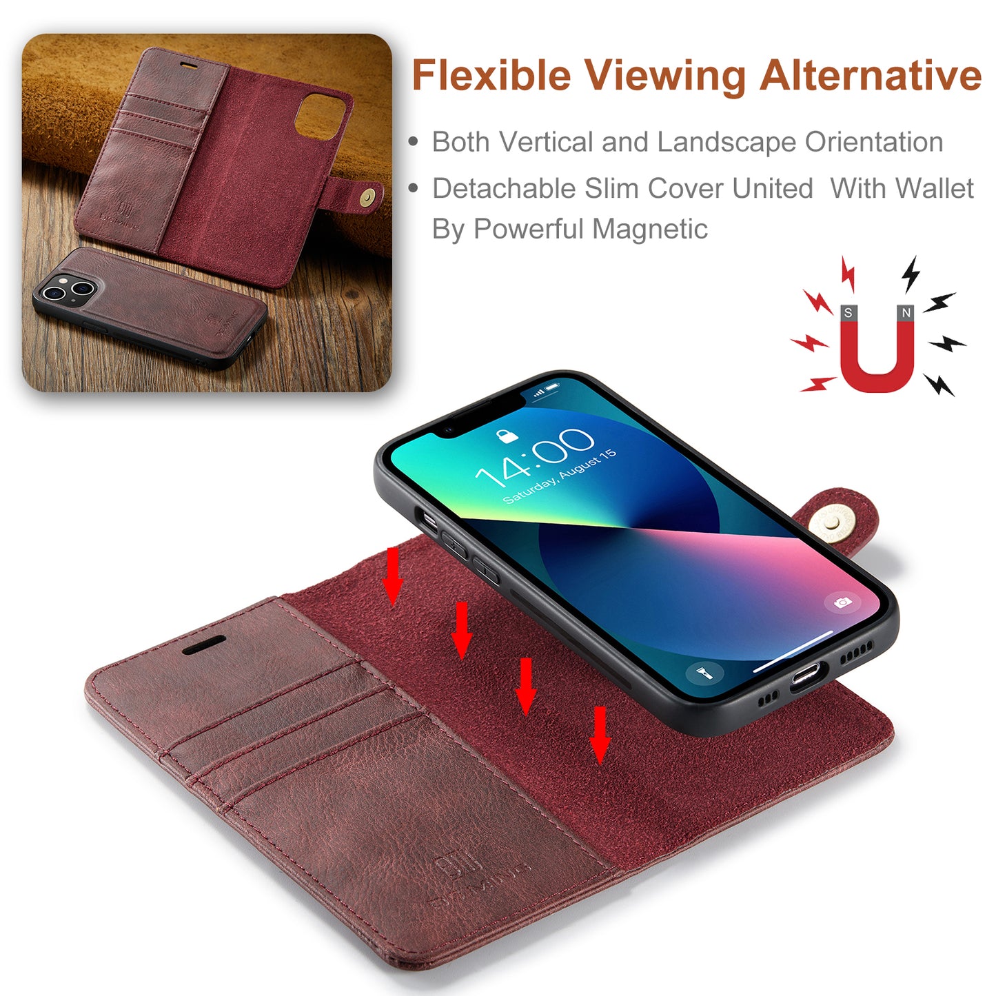 Wallet Detachable 2 In 1 Buckle iPhone 13 Mini Case Magnetic