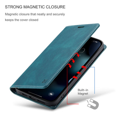 Luxury Retro Leather iPhone 13 Pro Max Case Magnetic Buckle RFID