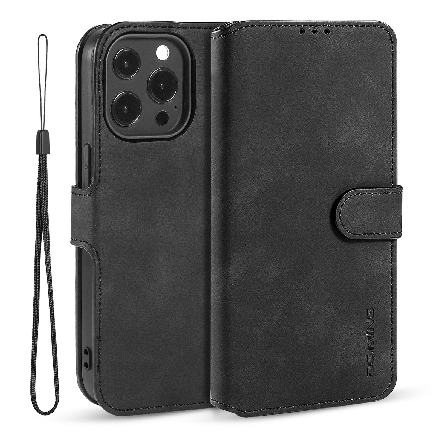 Retro Leather Edge iPhone 13 Pro Case with Hand Strap