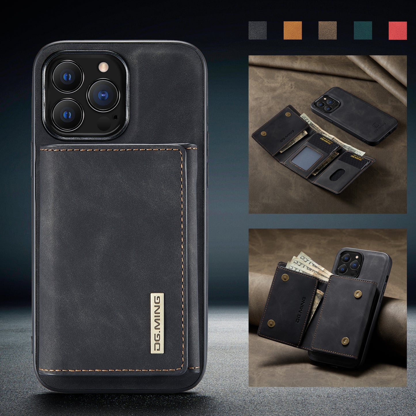 Retro Detachable Fold Wallet iPhone 13 Pro Case Magnetic Clip