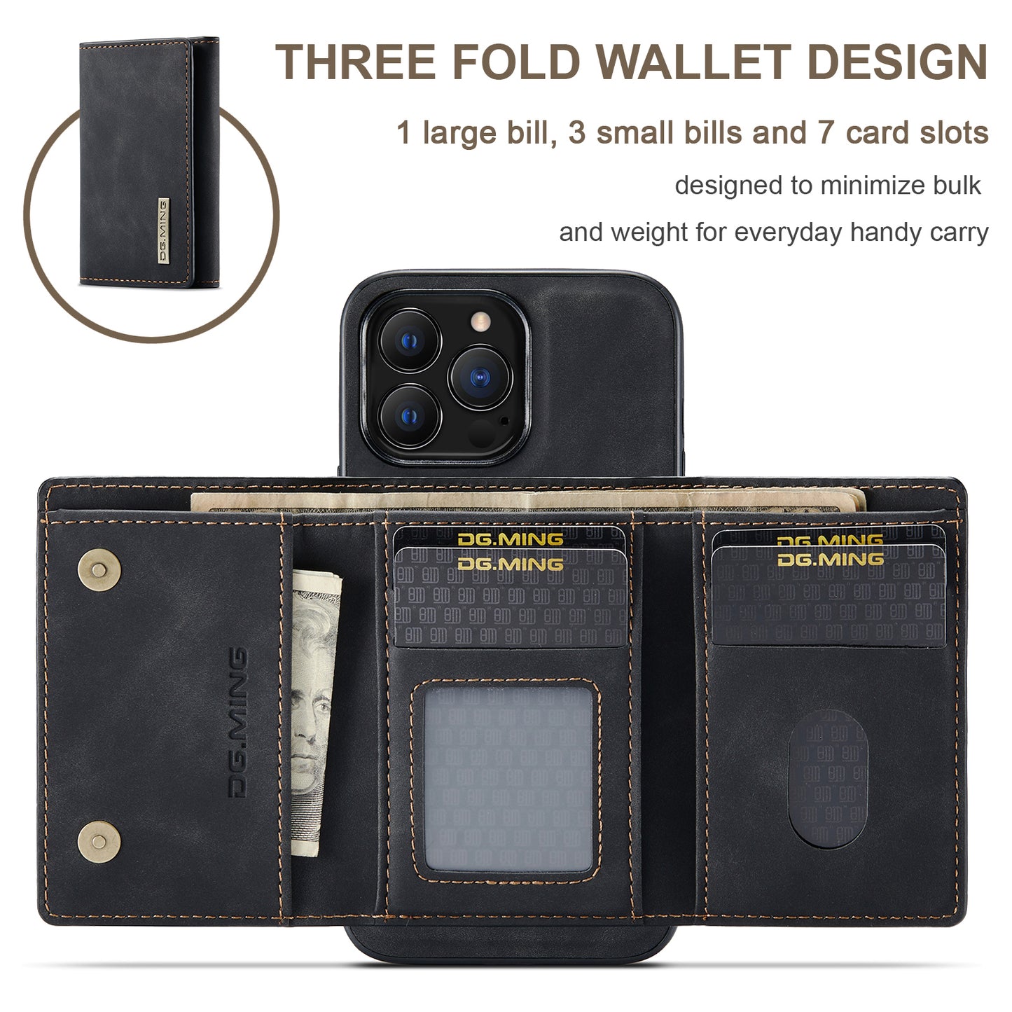 Retro Detachable Fold Wallet iPhone 13 Pro Case Magnetic Clip