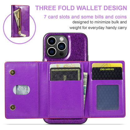 Glitter Leather 2-in-1 Wallet Zipper iPhone 13 Pro Case Detachable