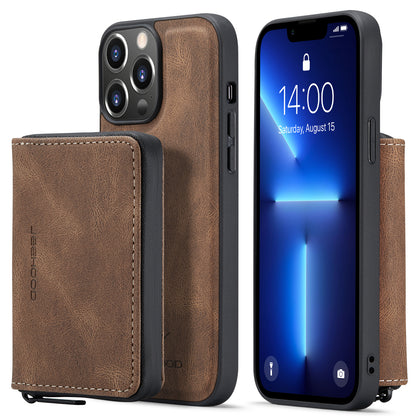 Magnetic Removable Zipper Wallet iPhone 13 Pro Case Leather Back