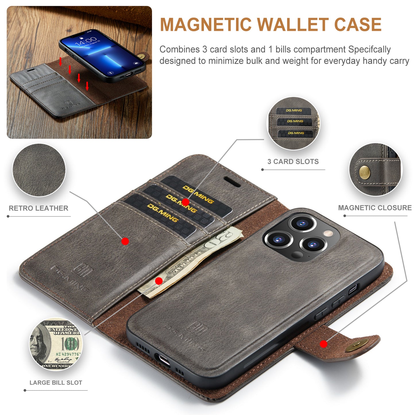 Wallet Detachable 2 In 1 Buckle iPhone 13 Pro Max Case Magnetic