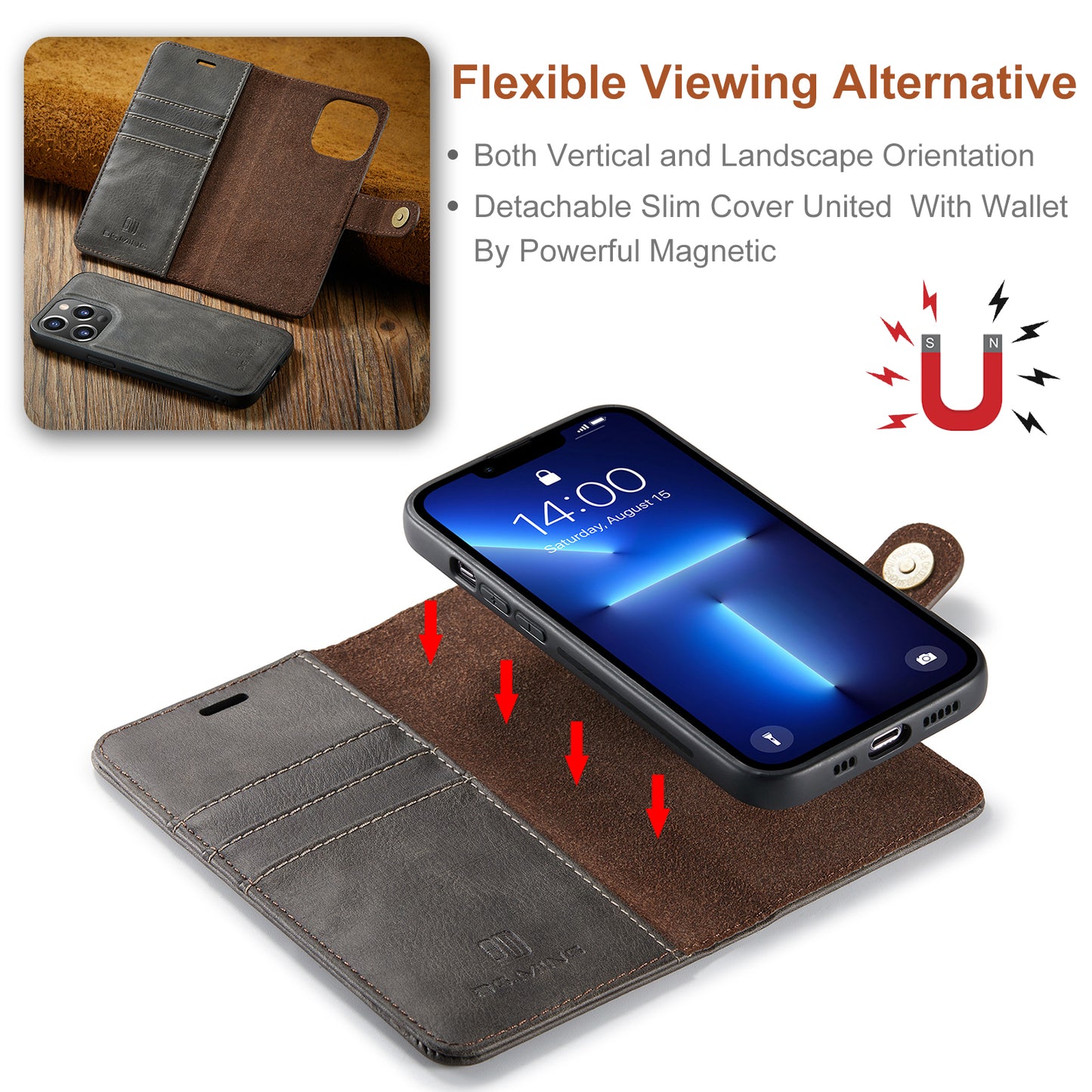 Wallet Detachable 2 In 1 Buckle iPhone 13 Pro Max Case Magnetic