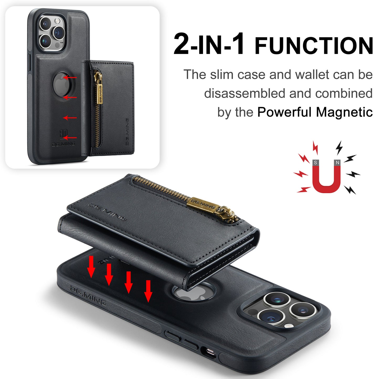 Wallet Detachable Tri-fold iPhone 13 Pro Case Muilti Card Slots