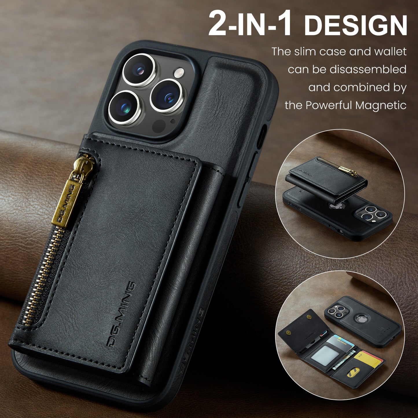 Wallet Detachable Tri-fold iPhone 13 Pro Case Muilti Card Slots