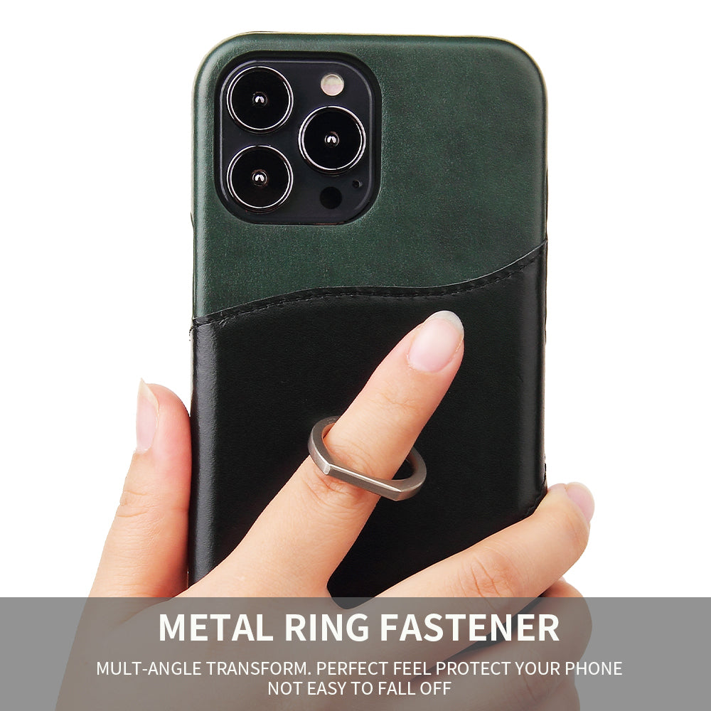 Knight Crow Genuine Leather iPhone 14 Plus Case Ring Holder