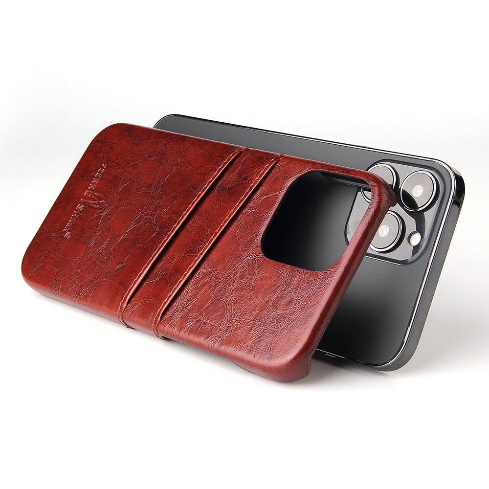 Oil Waxed Leather Card Holder iPhone 13 Pro Max Case Back