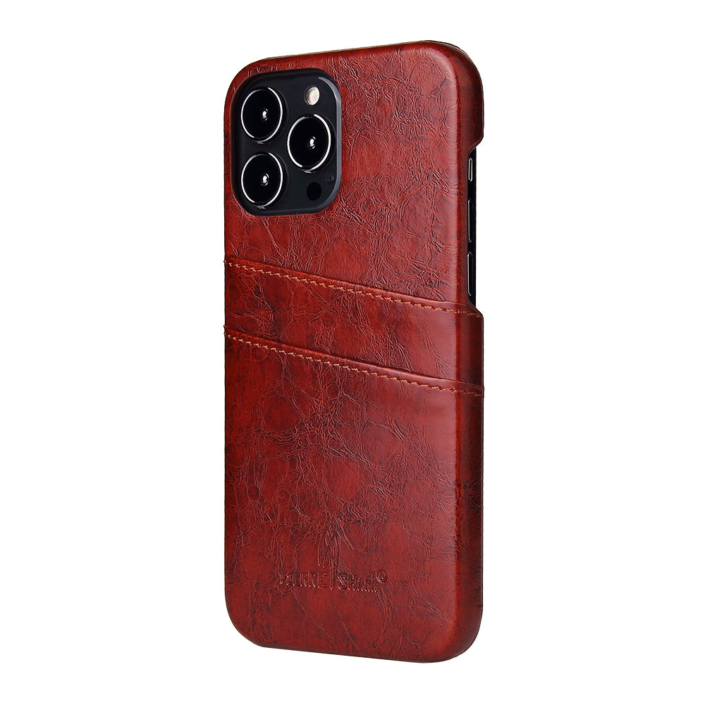 Oil Waxed Leather Card Holder iPhone 13 Pro Max Case Back