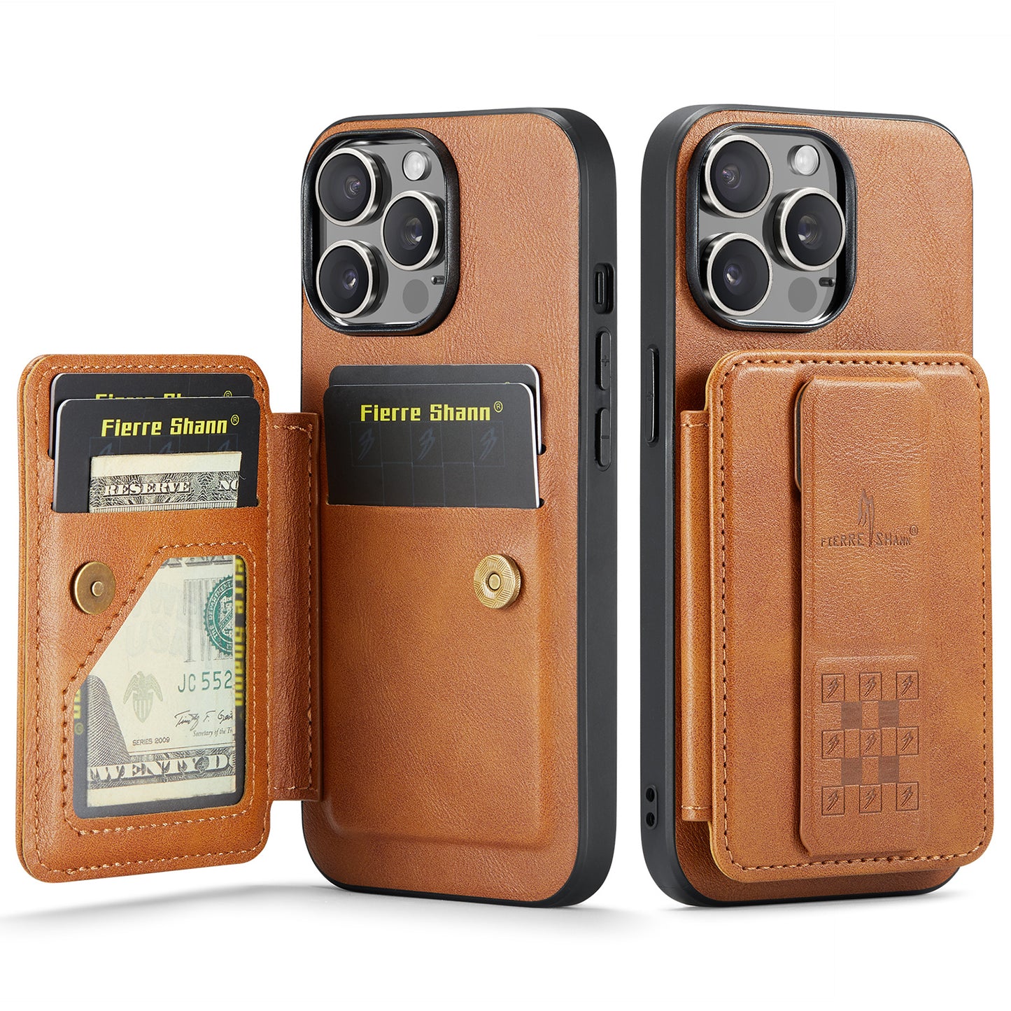 Oil Wax Leather Card Holder iPhone 13 Pro Case Finger Clip