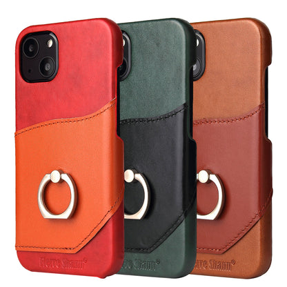 Knight Crow Genuine Leather iPhone 13 Case Ring Holder