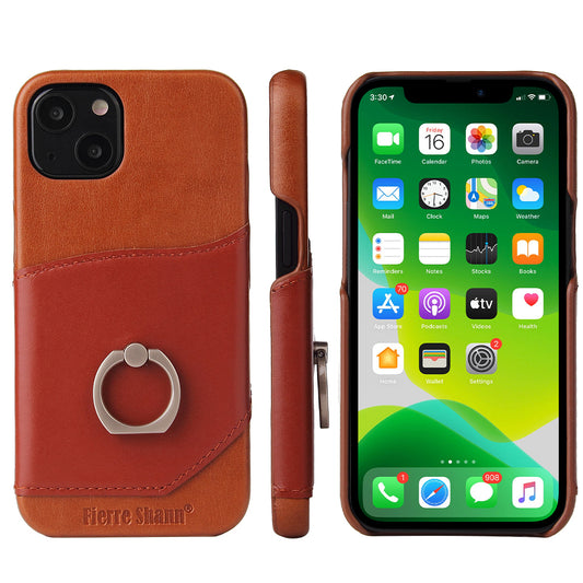 Knight Crow Genuine Leather iPhone 13 Mini Case Ring Holder