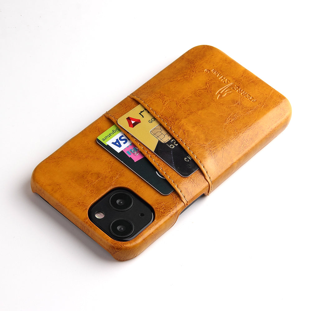 Oil Waxed Leather Card Holder iPhone 13 Case Back