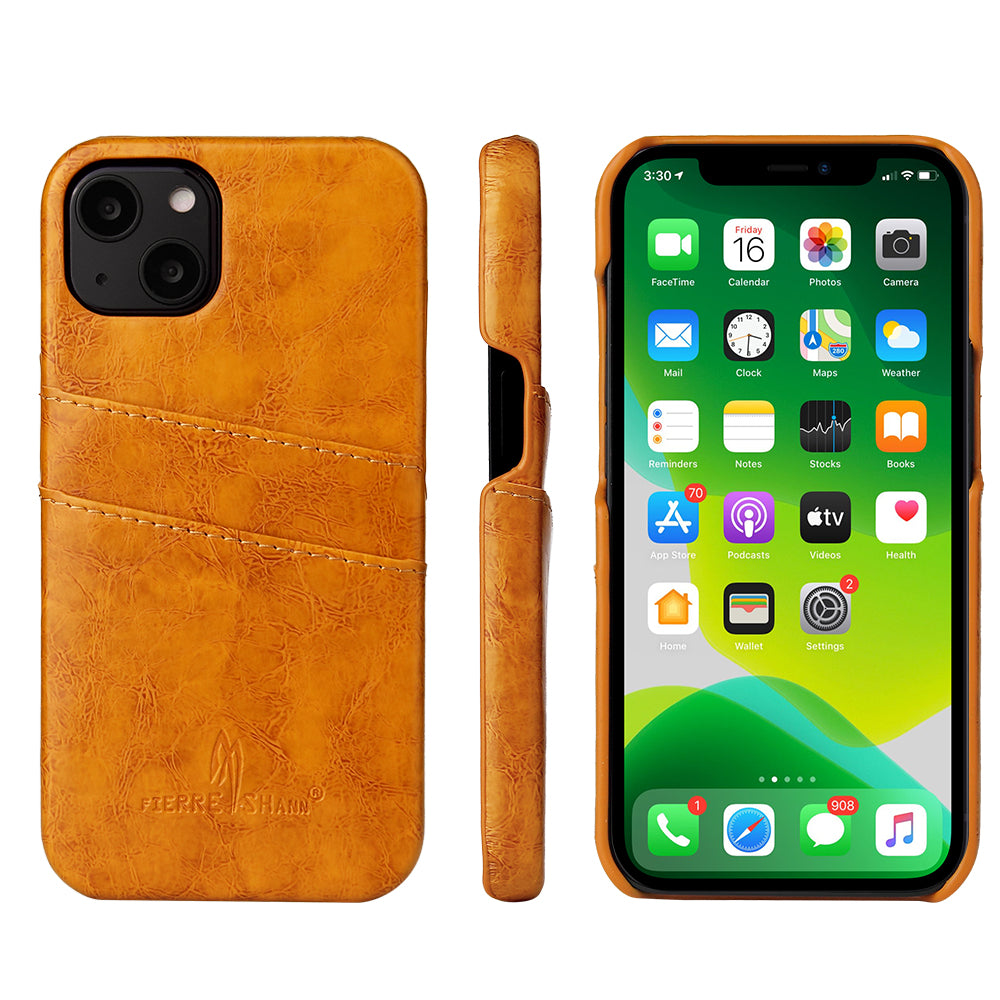 Oil Waxed Leather Card Holder iPhone 13 Case Back