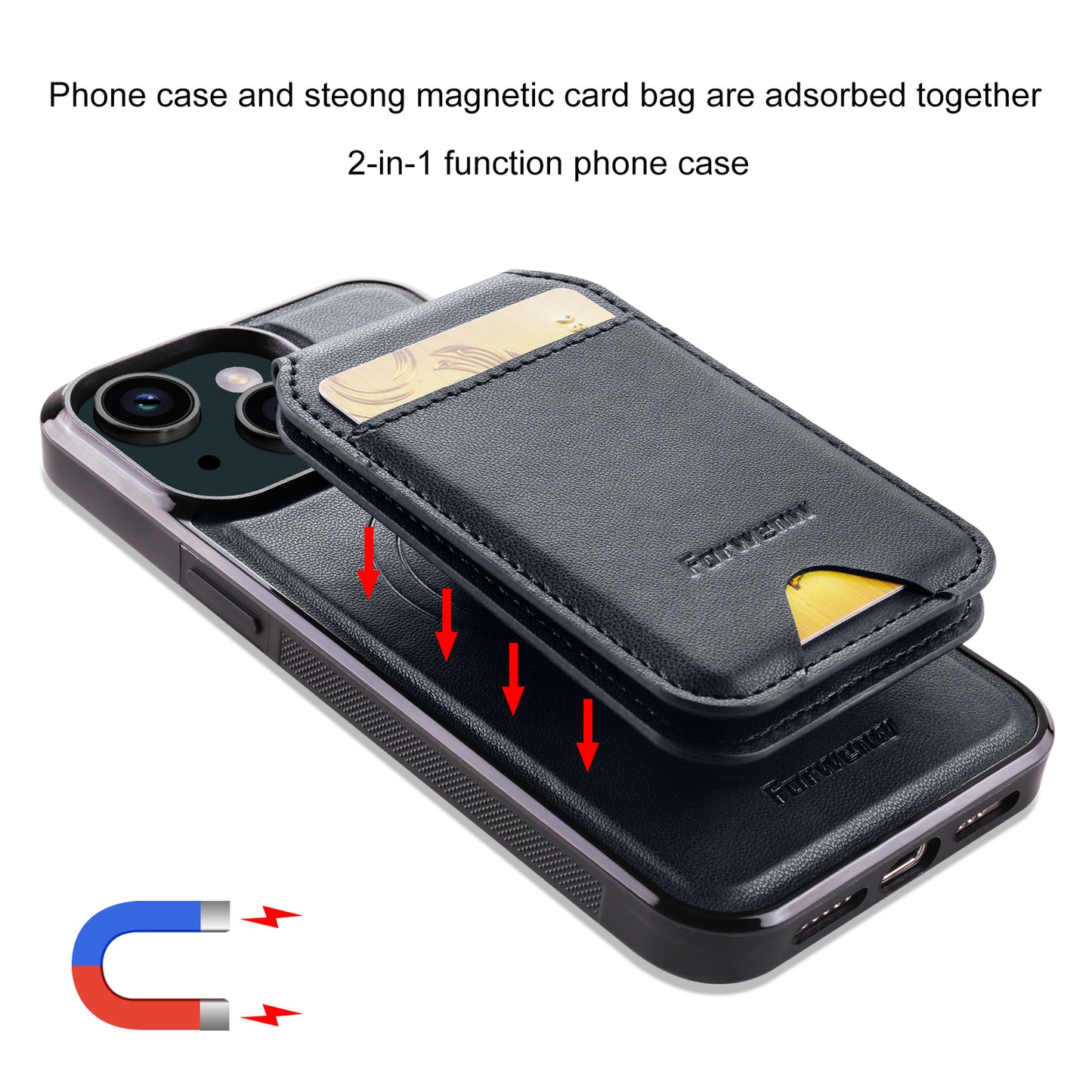 Detachable 2-in-1 Leather Card Bag iPhone 14 Plus Case Magnetic