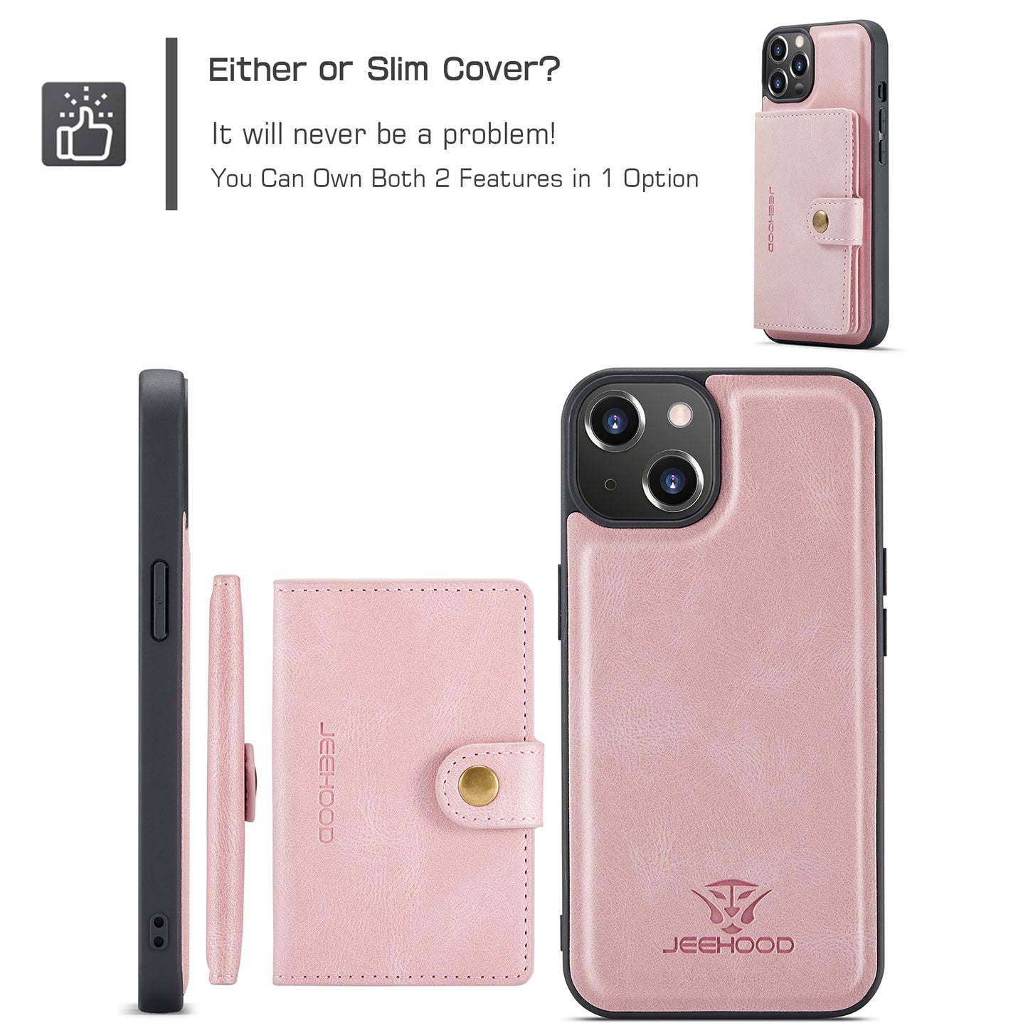 Magnetic Detachable Card Holder iPhone 13 Case Leather Flip