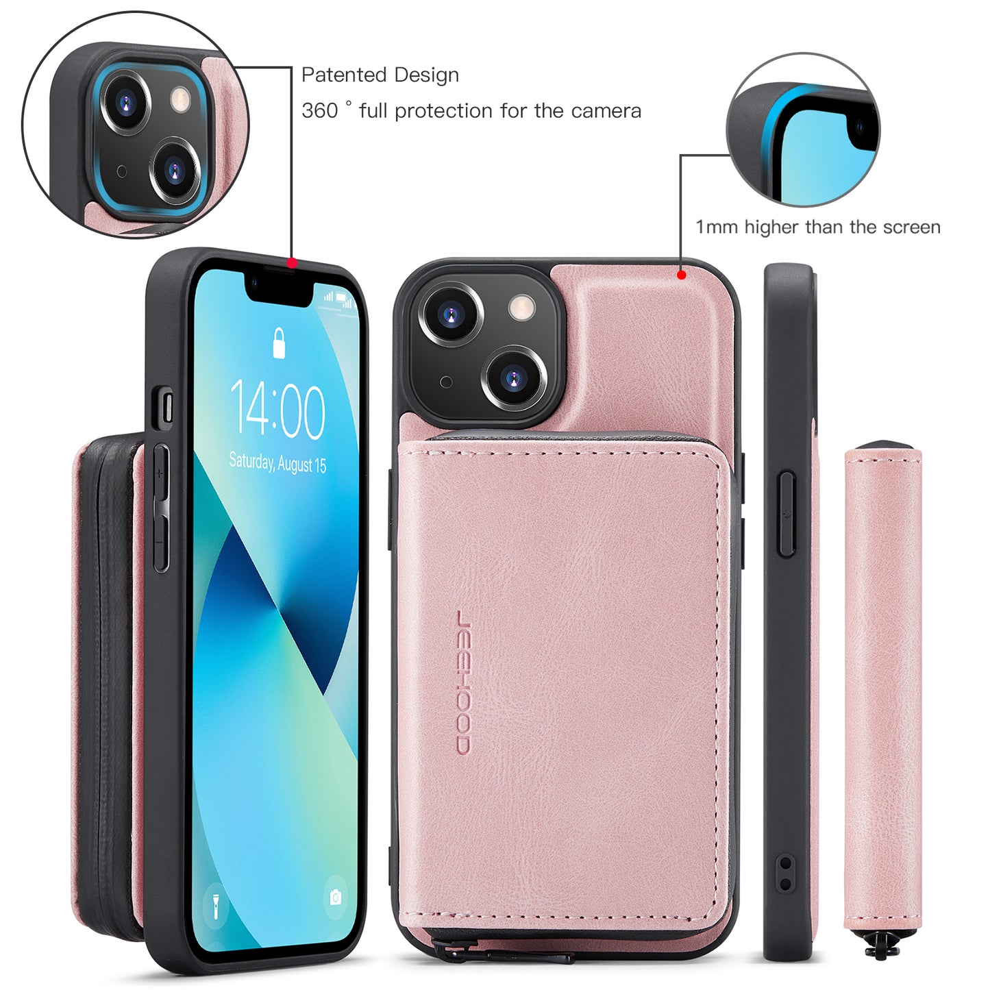 Magnetic Removable Zipper Wallet iPhone 14 Plus Case Leather Back