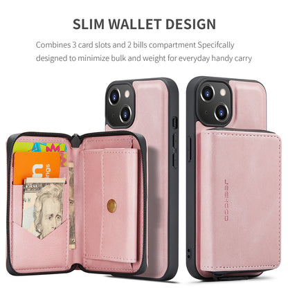 Magnetic Removable Zipper Wallet iPhone 14 Plus Case Leather Back