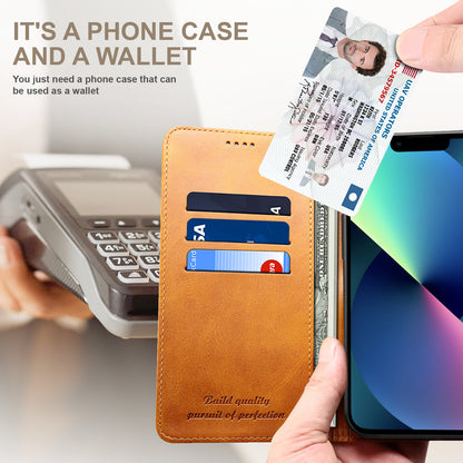 Calfskin Simple Wallet iPhone 14 Plus Case RFID Magnetic