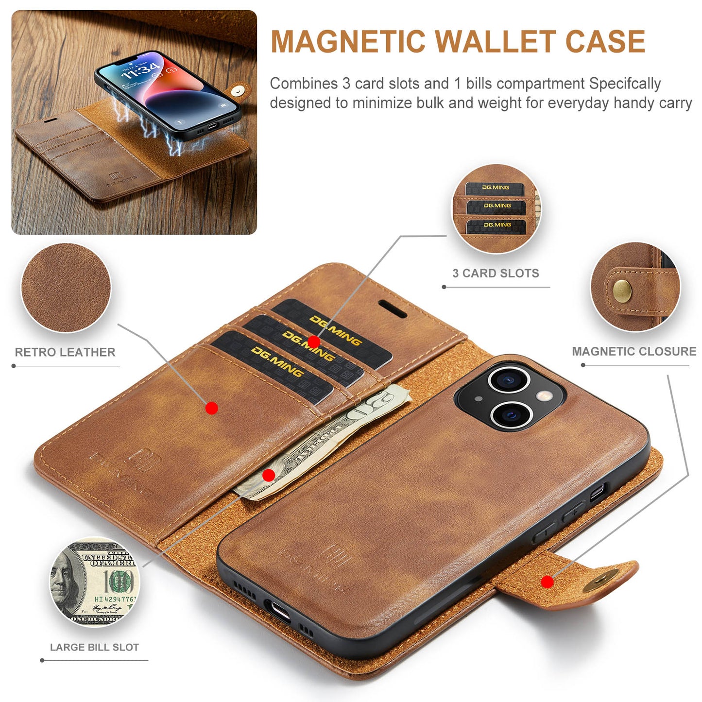 Wallet Detachable 2 In 1 Buckle iPhone 14 Case Magnetic