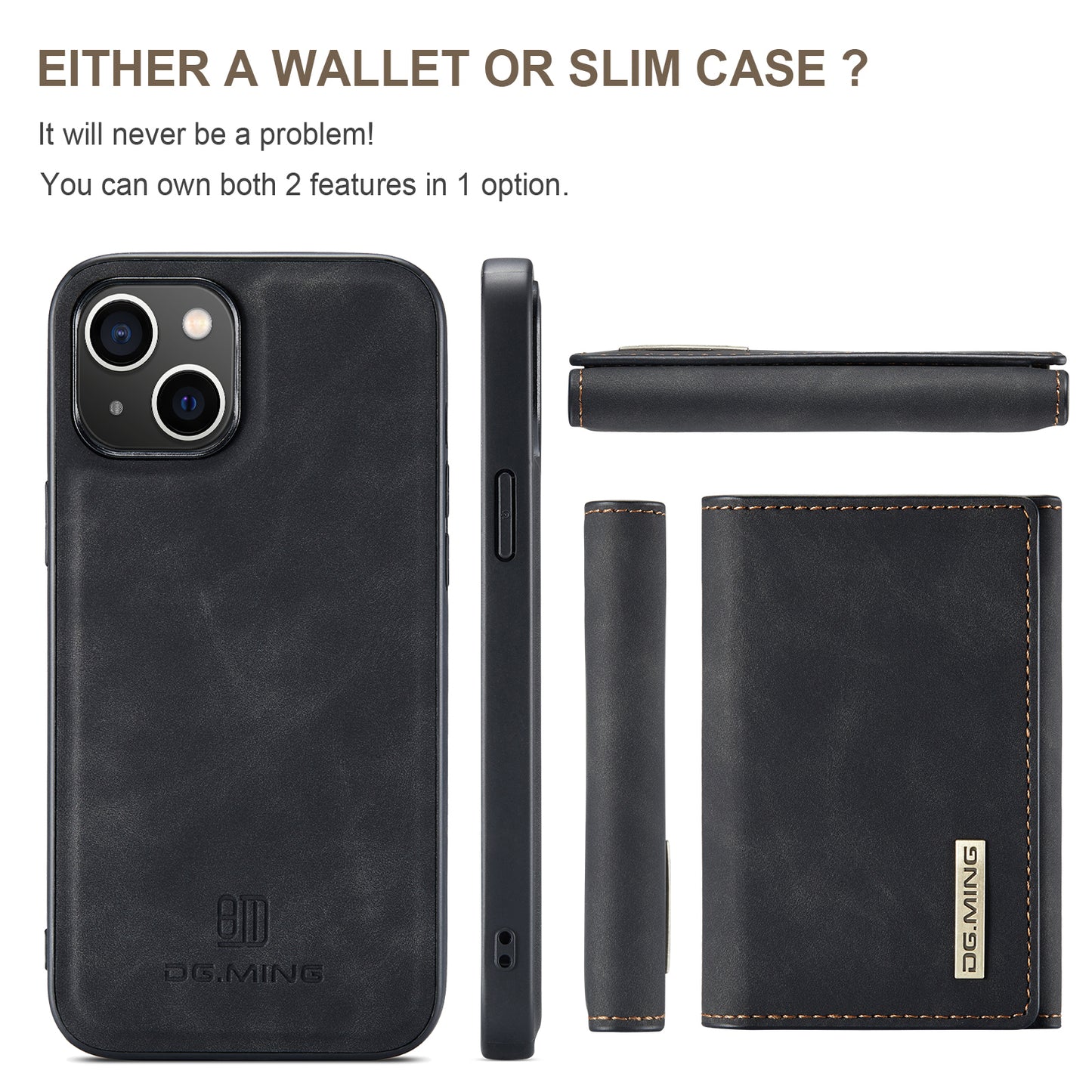 Retro Detachable Fold Wallet iPhone 14 Case Magnetic Clip