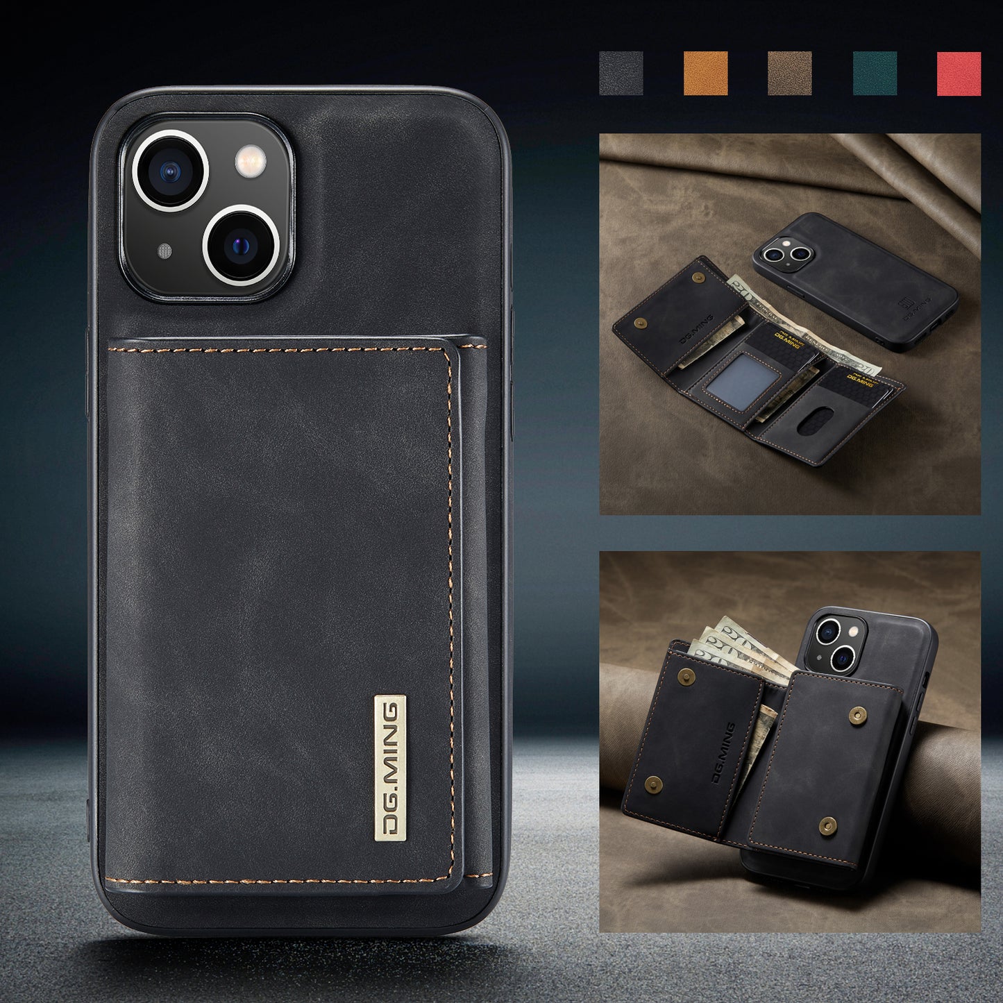 Retro Detachable Fold Wallet iPhone 14 Case Magnetic Clip