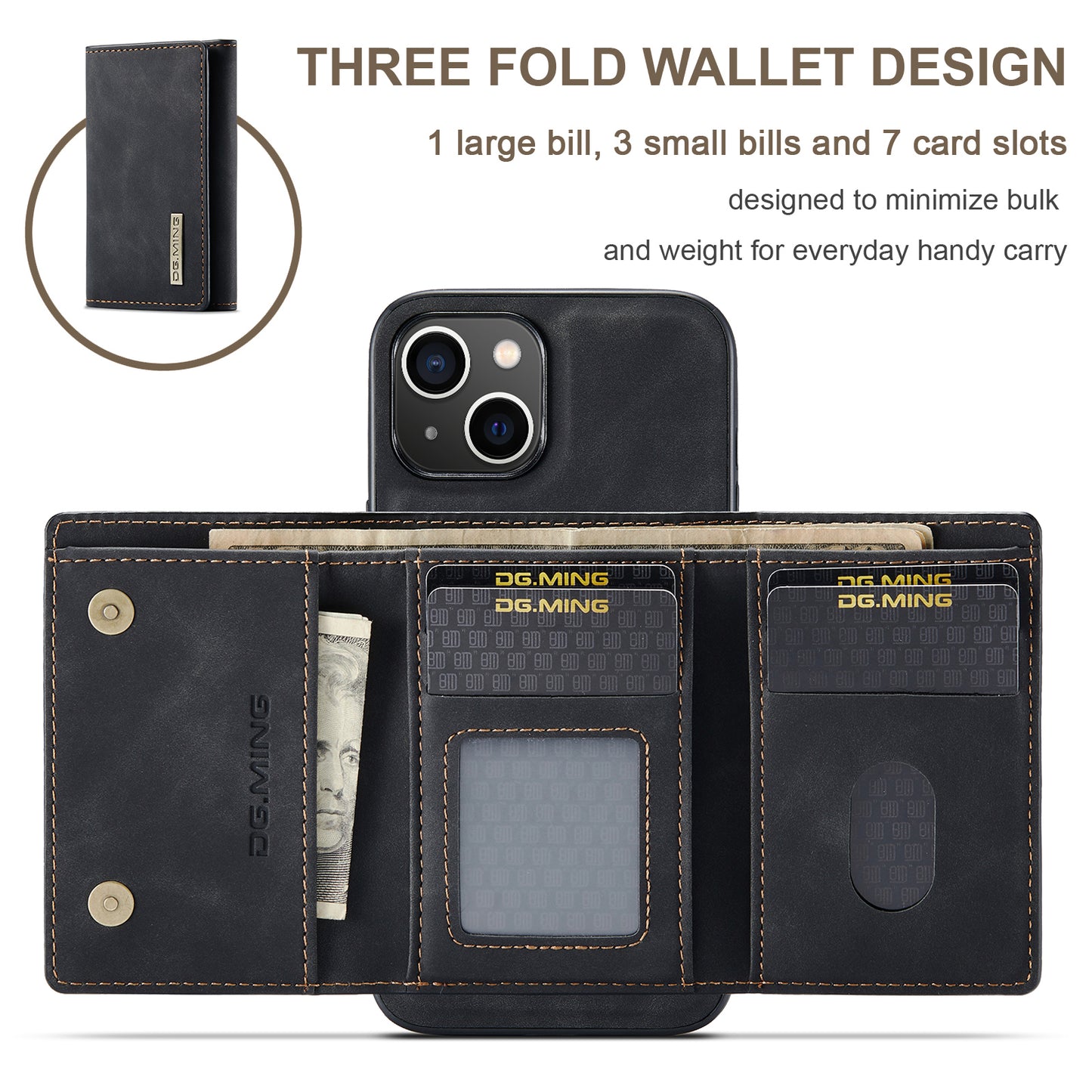 Retro Detachable Fold Wallet iPhone 14 Case Magnetic Clip