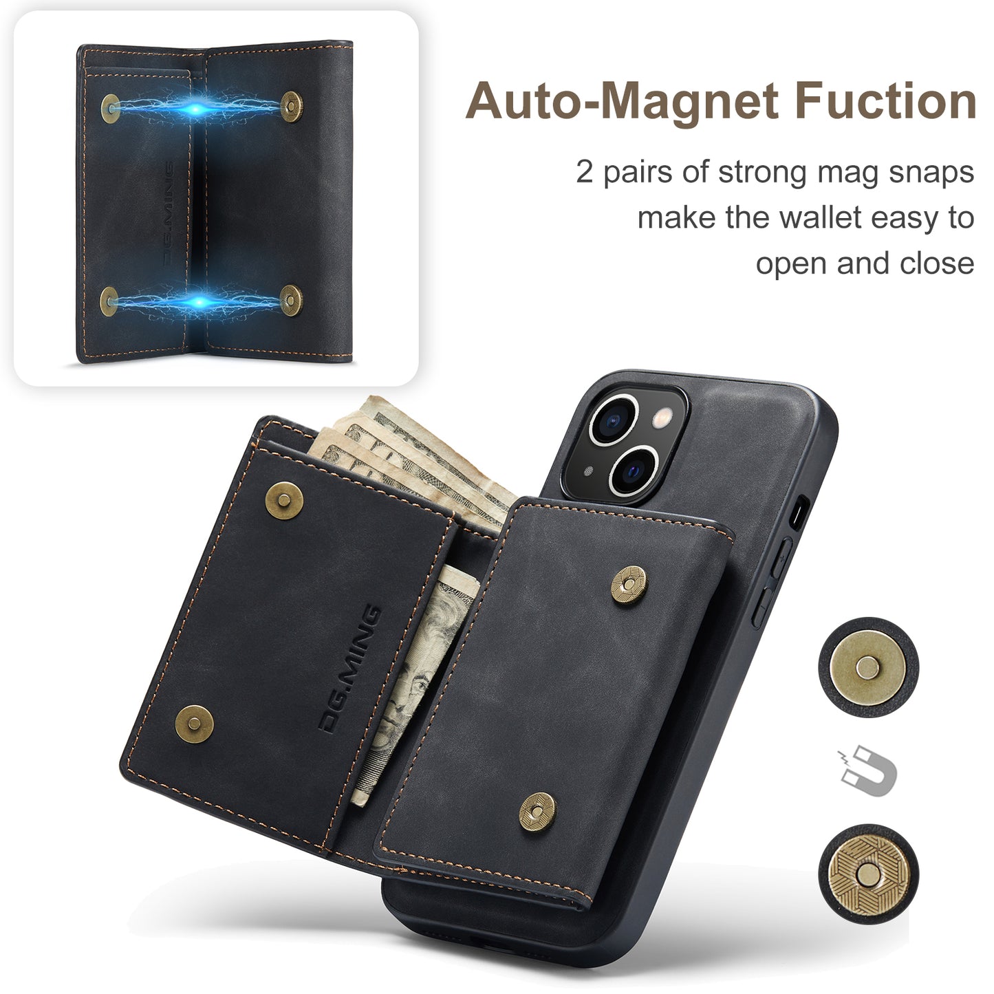 Retro Detachable Fold Wallet iPhone 14 Case Magnetic Clip