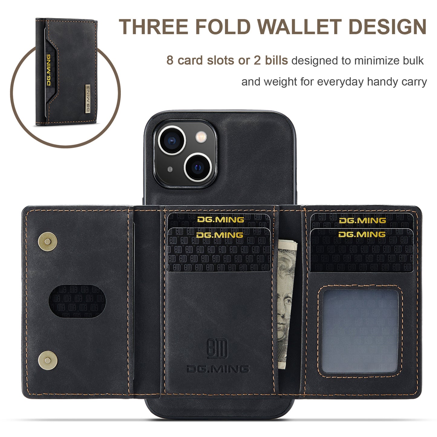 Retro Detachable Fold Card Holder iPhone 14 Case Magnetic Clip