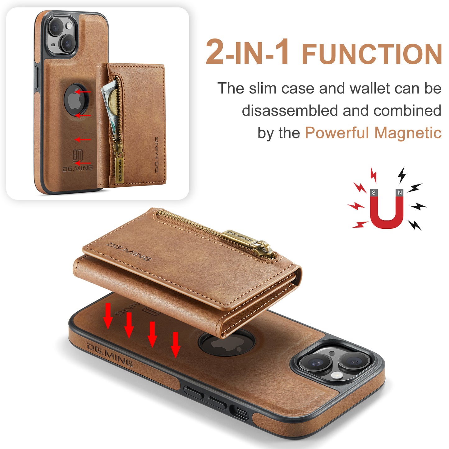 Wallet Detachable Tri-fold Leather iPhone 14 Case Muilti Card Slots