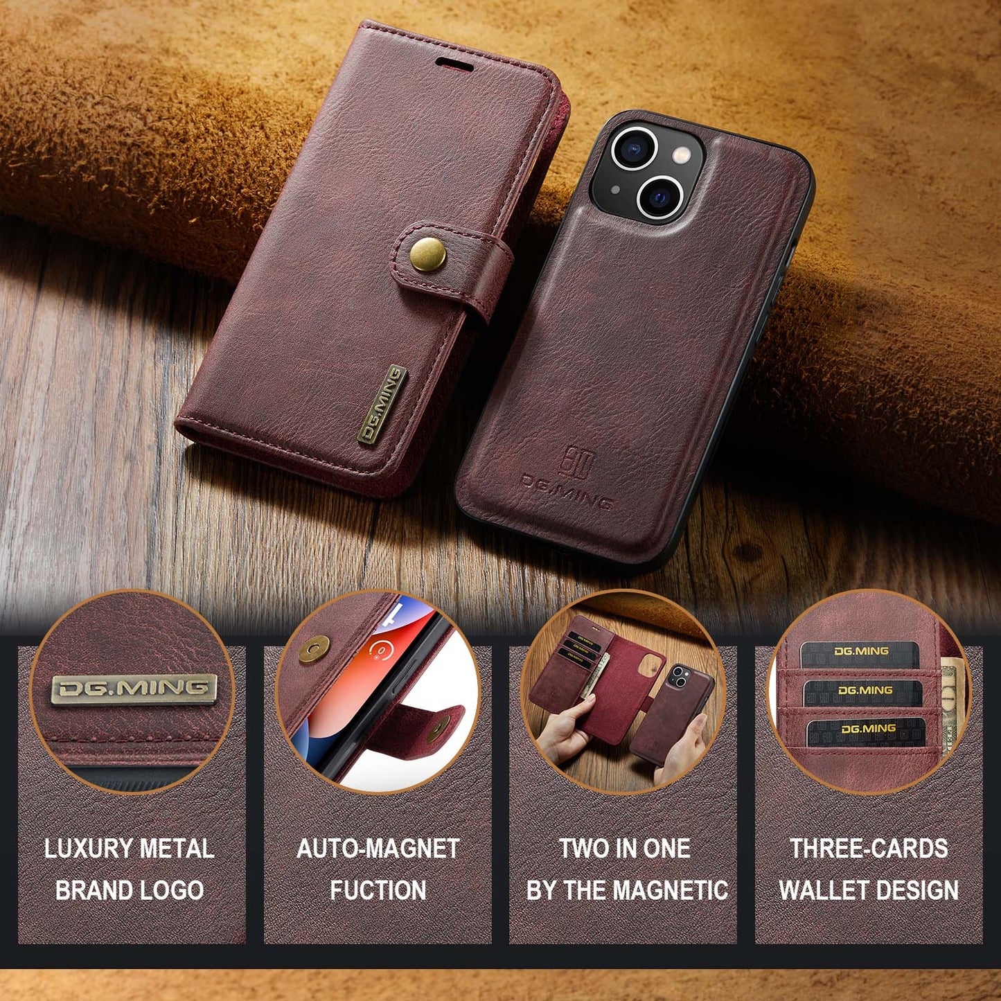 Wallet Detachable 2 In 1 Buckle iPhone 14 Plus Case Magnetic