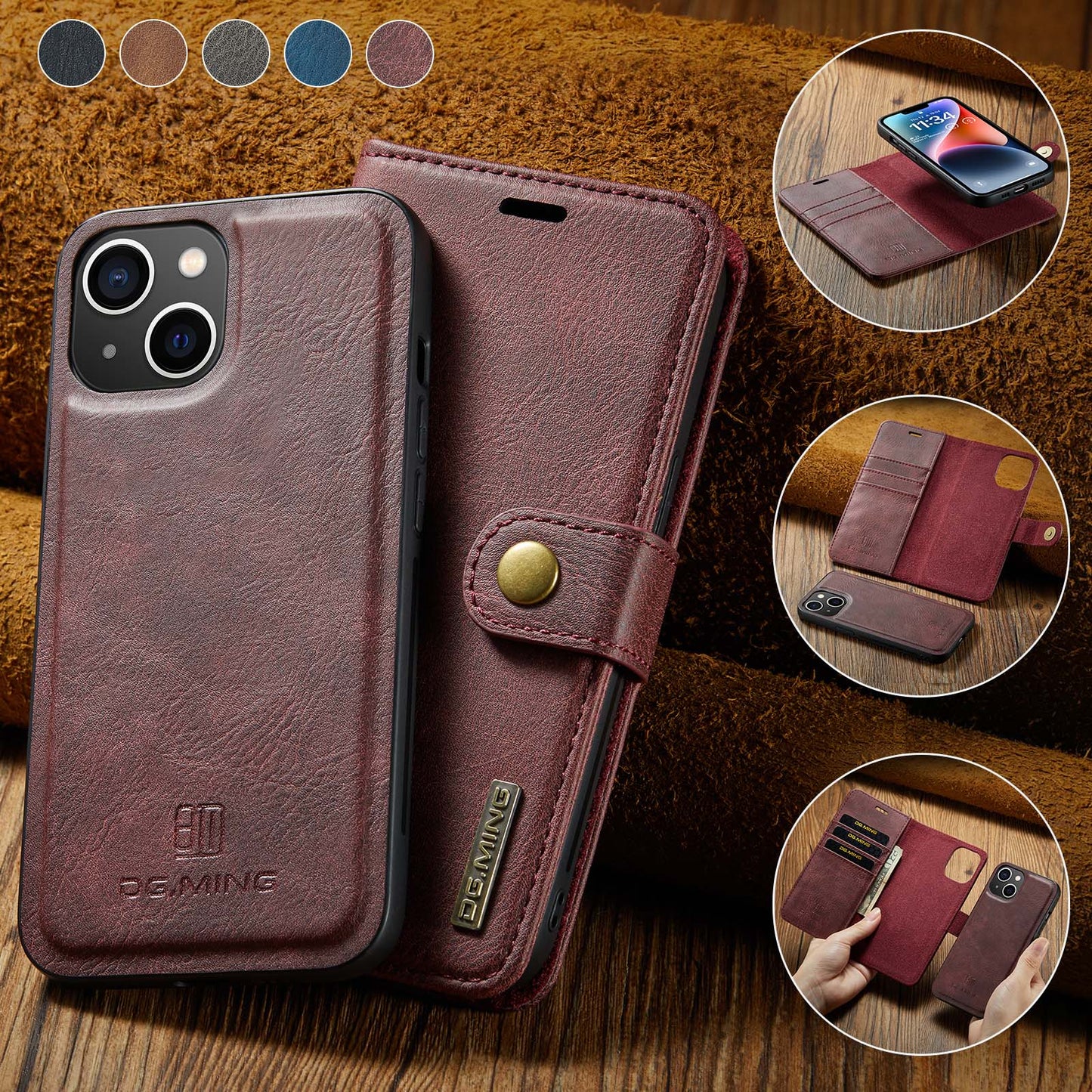 Wallet Detachable 2 In 1 Buckle iPhone 14 Plus Case Magnetic