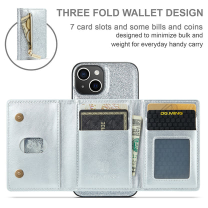 Glitter Leather 2-in-1 Wallet Zipper iPhone 14 Plus Case Detachable