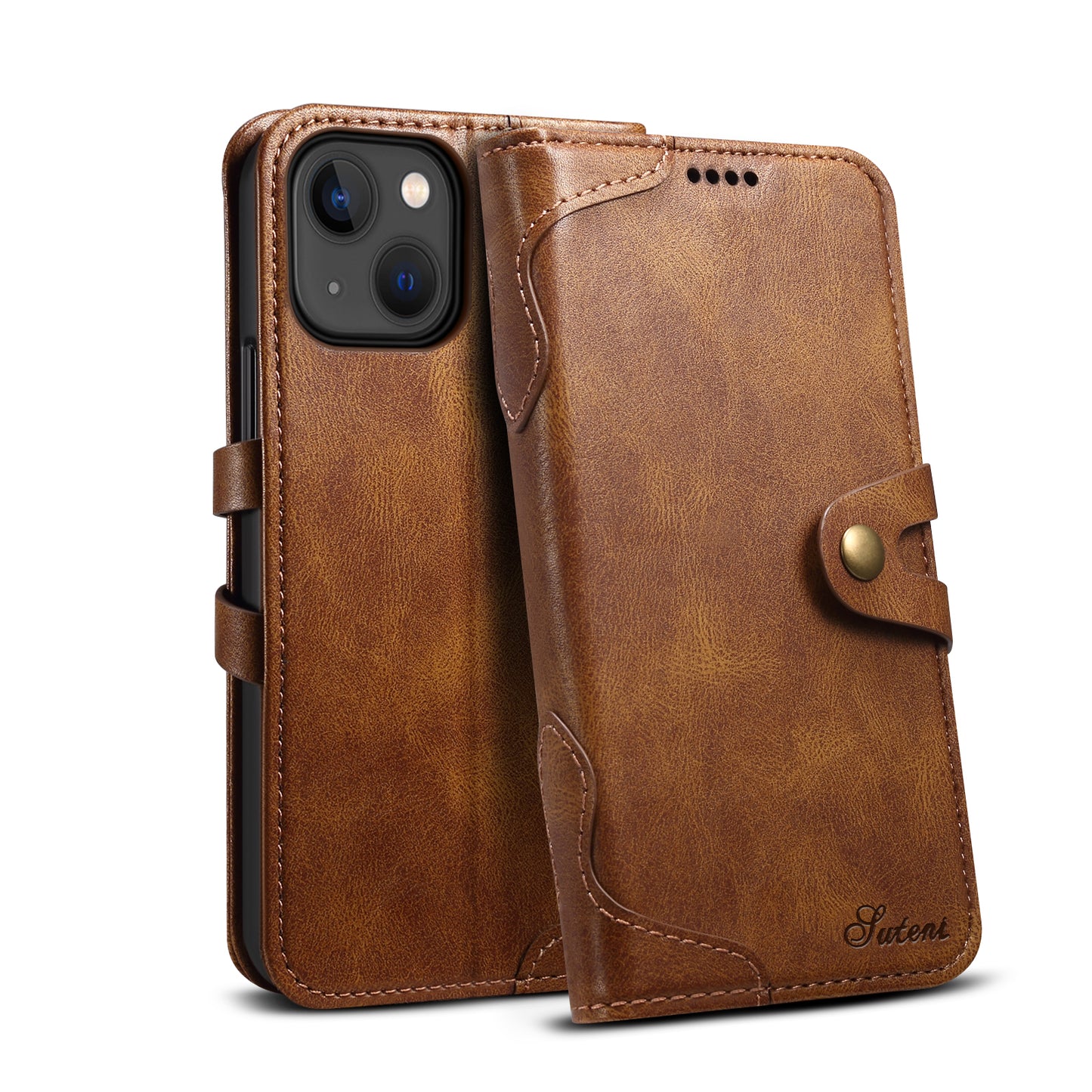 Dual Protection iPhone 14 Plus Case Retro Book Leather