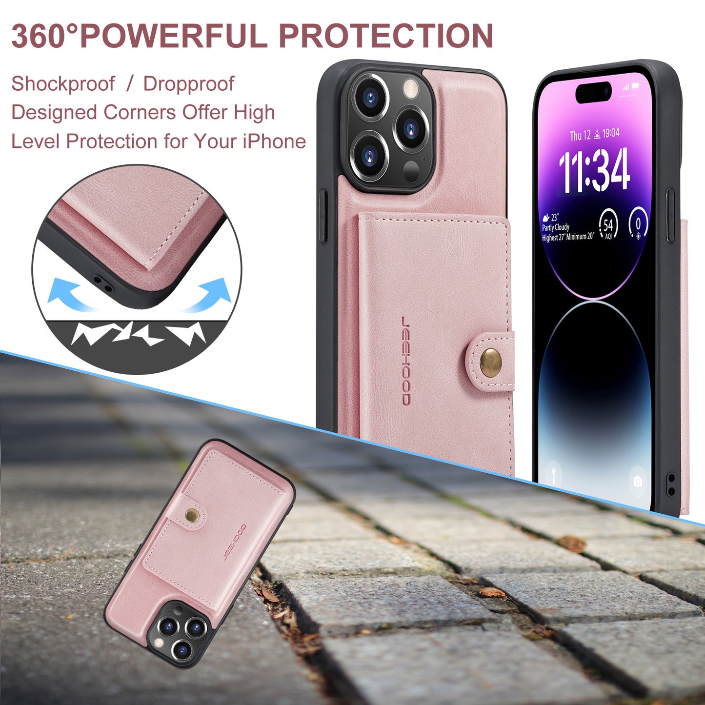 Magnetic Detachable Card Holder iPhone 13 Pro Case Leather Flip