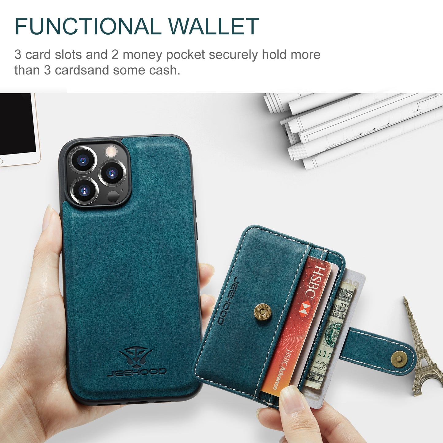 Powerful Magnetic Card Holder iPhone 14 Pro Case Detachable