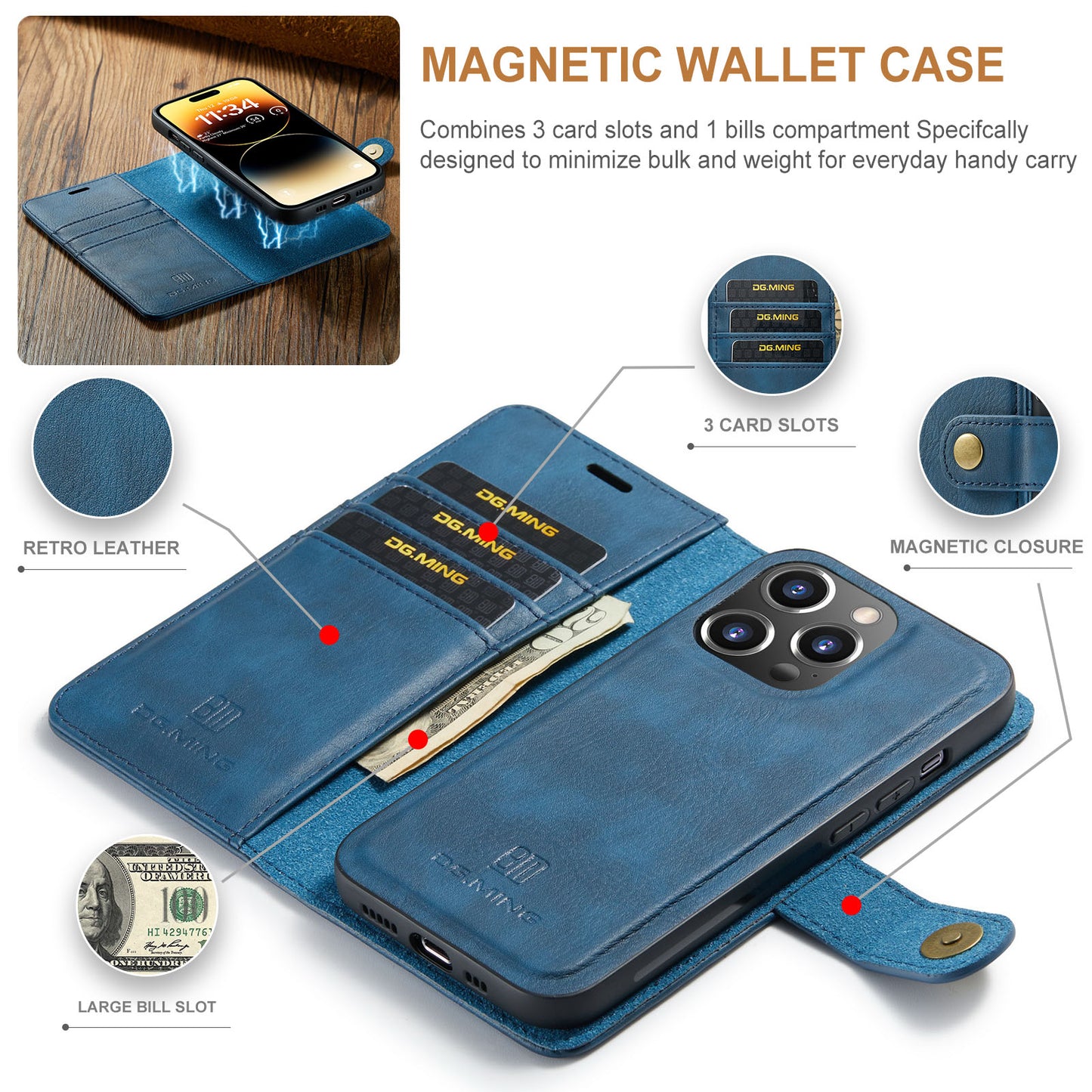 Wallet Detachable 2 In 1 Buckle iPhone 14 Pro Case Magnetic