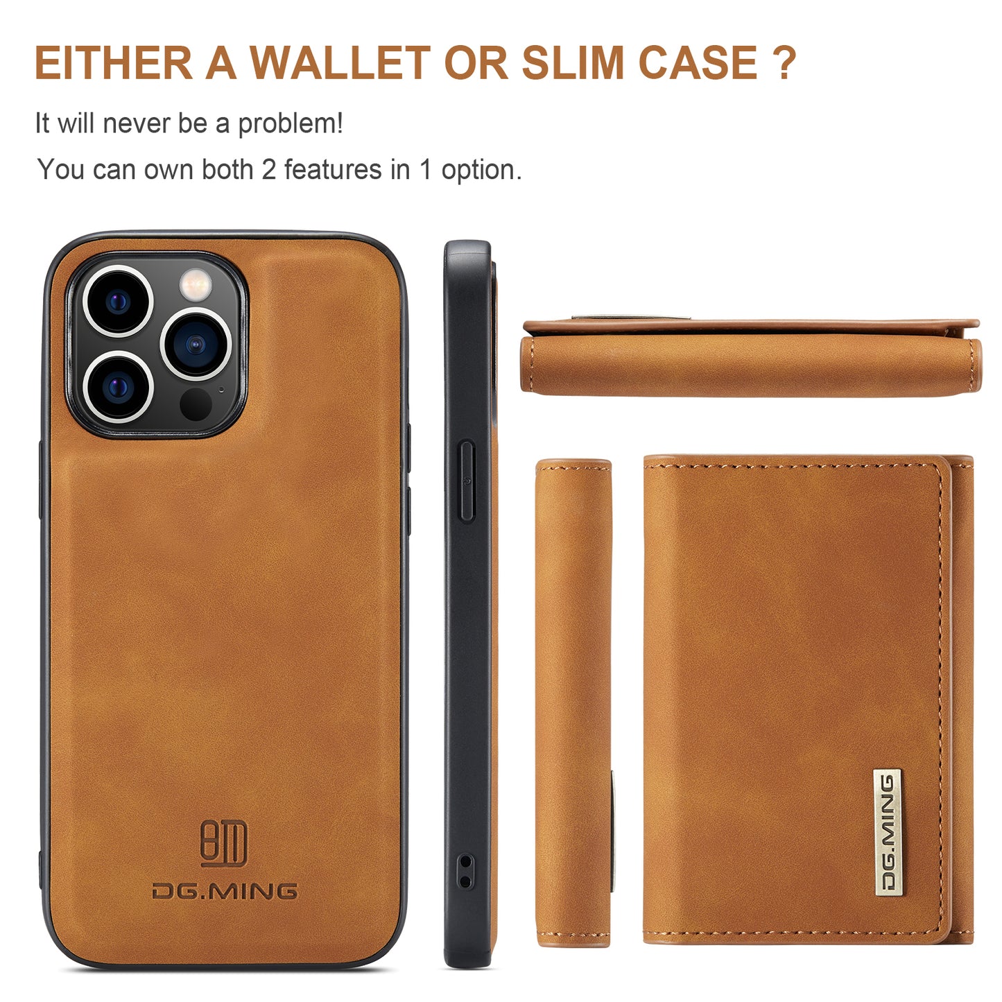 Retro Detachable Fold Wallet iPhone 14 Pro Case Magnetic Clip