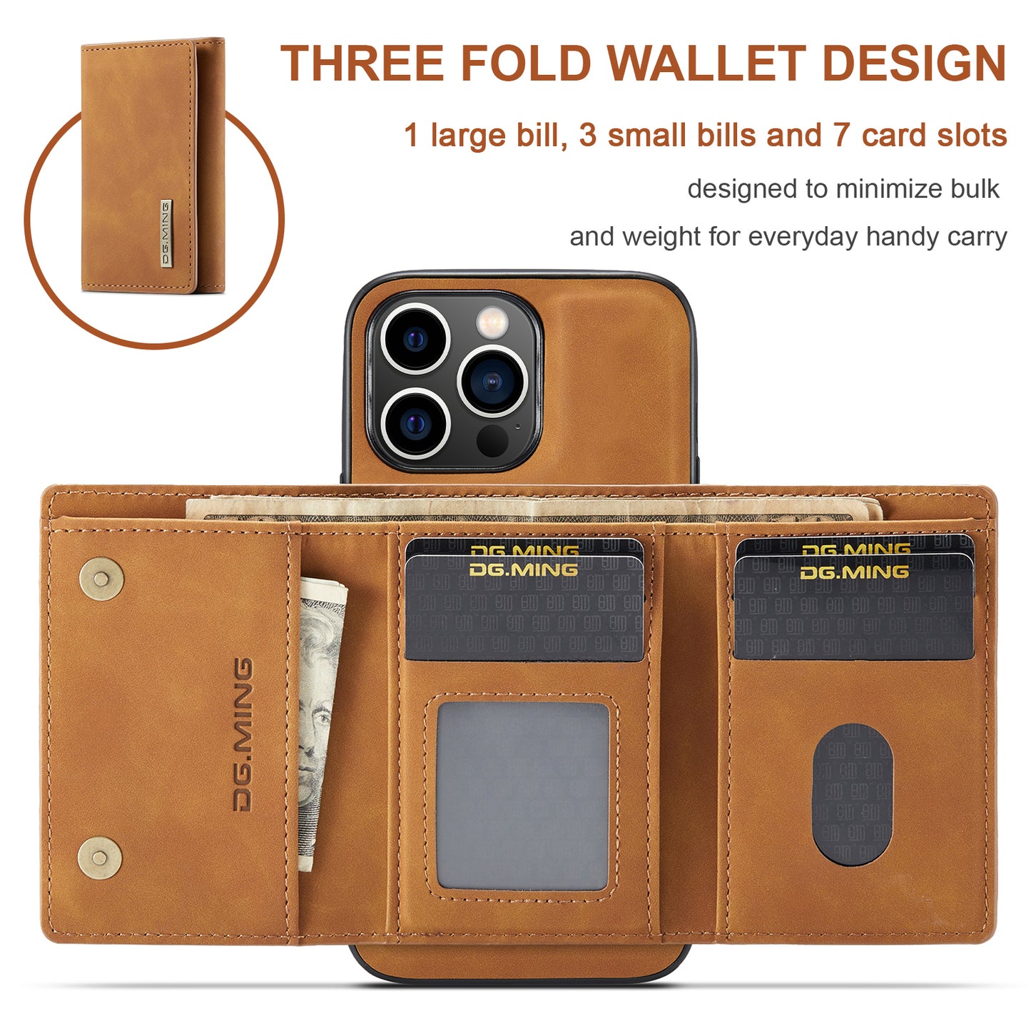 Retro Detachable Fold Wallet iPhone 14 Pro Case Magnetic Clip