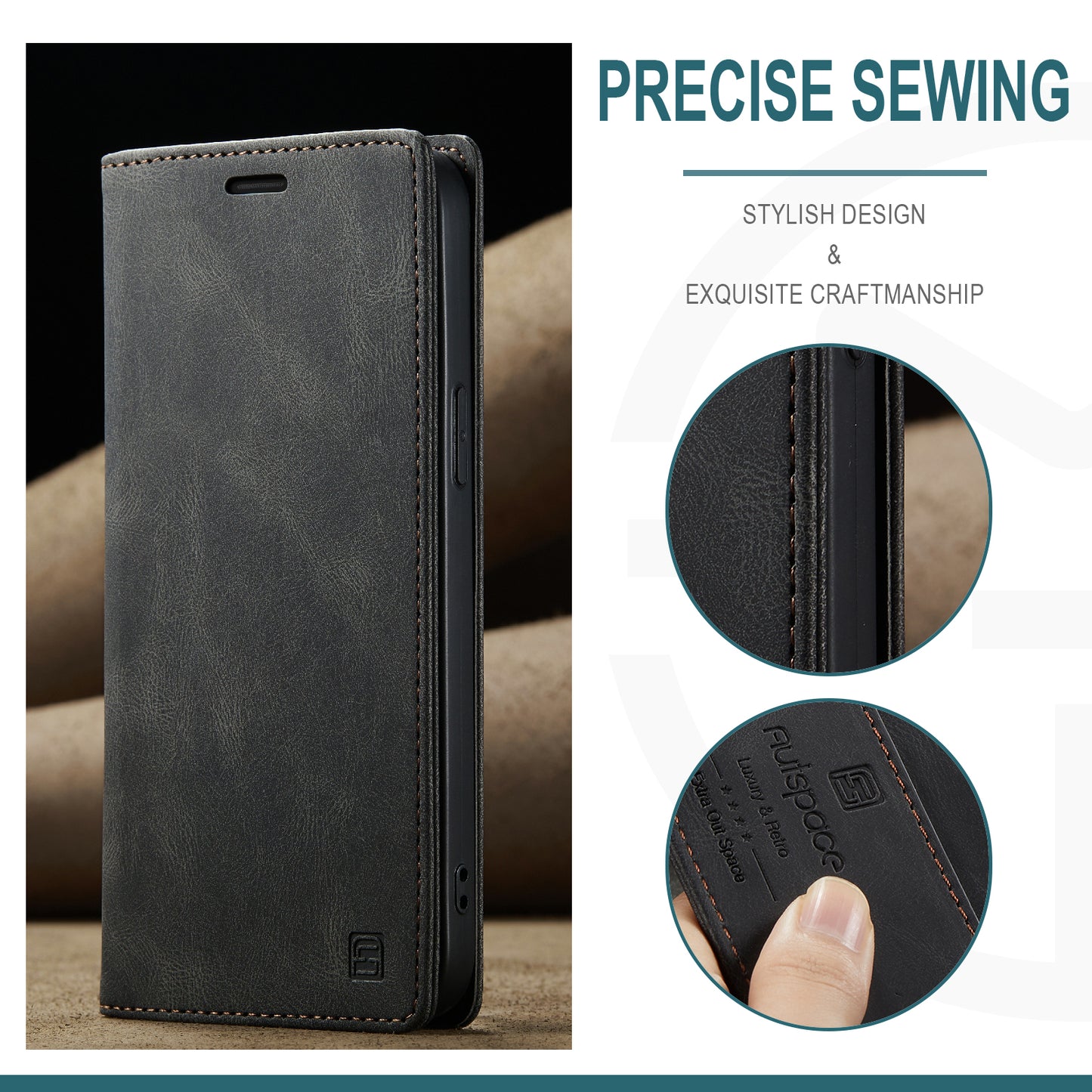 Luxury Retro Leather iPhone 14 Pro Case Magnetic Buckle RFID