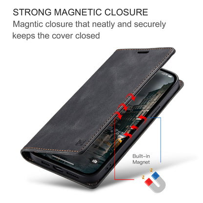 Luxury Retro Leather iPhone 14 Pro Case Magnetic Buckle RFID